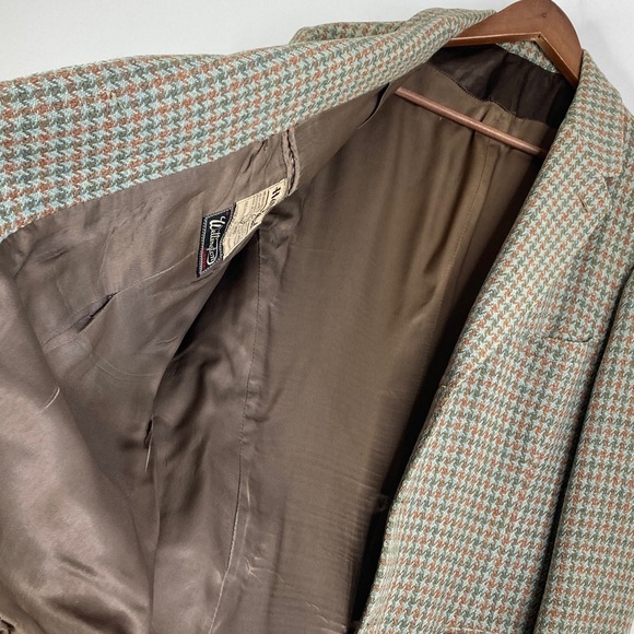 Vintage Harris Tweed Sport Coat Mens 42S Green Brown Houndstooth Wool 60s 70s - Picture 13 of 15